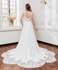 WT4837 Elegant Crepe dress with lovely lace train