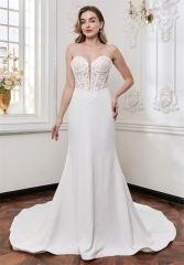 WT4849 Elegant fit&flare lace crepe dress