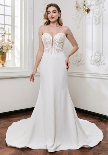 WT4849 Elegant fit&flare lace crepe dress