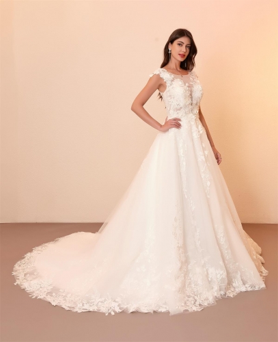 WT4678 Lace Ball gown, Top beading, 3D glower, gliter tulle