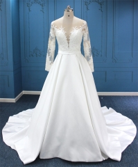 WT4617B Long  sleeves   Lace Mikado Gown,  pocket