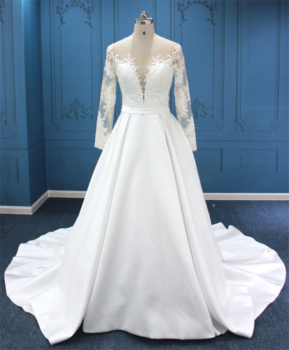 WT4617B Long  sleeves   Lace Mikado Gown,  pocket